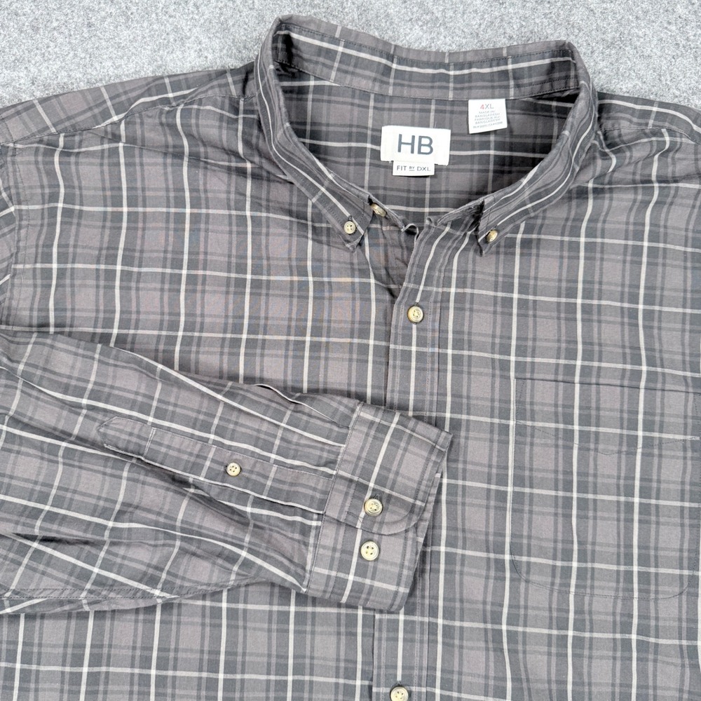 HB Fit by DXL Mens 4XL Grey Plaid Long Sleeve Button Down Shirt 3757